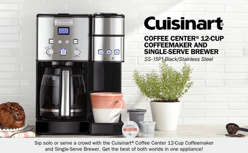 Cuisinart Single Serve + 12 Cup Coffee Maker, Offers 3-Sizes: 6-Ounces, 8-Ounces and 10-Ounces, Stainless Steel, SS-15P1