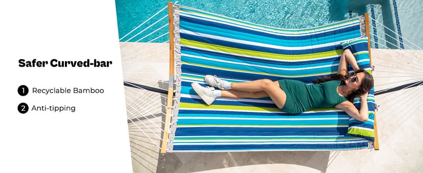 SUPERJARE Hammock with Stand, 2 Person Heavy Duty Hammock with Padded Cotton, Detachable Pillow & Strong Curved-Bar & Portable Carrying Bag, Perfect for Outdoor & Indoor - Dark Cyan