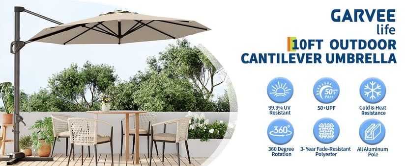 10FT Patio Umbrella Outdoor Large Cantilever Umbrella w/Base Included Market Sun Shade Windproof Offset Umbrella with 360-Degree Rotation for Garden Deck Pool Patio, Turquoise Blue