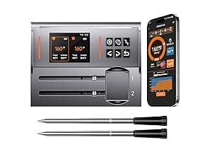 Smart Wireless Meat Thermometer 4 Probes, Bluetooth Food Thermometer, Remote Tracking and Real-Time Readings from Apps, for iOS and Android, for BBQ, Grill, Smoker