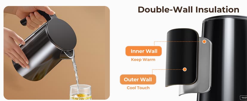 Electric Kettle 1.0L 1200W, 7 Temp Settings, 4H Keep-Warm, Fast-Boil Stainless Steel Electric Tea Kettle, 120V Water Boiler with Auto-Shut Off, Cool Touch PP Exterior for Home Office, Black