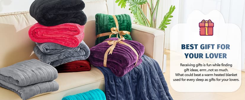 Heated Electric Blanket King Size - 90" x 108" Heating Blanket with Dual Control, 10 Heating Levels & 8 Hours Auto Off, Soft Warm Flannel Gifts Blanket with Over-Heat Protection, ETL & FCC Certified