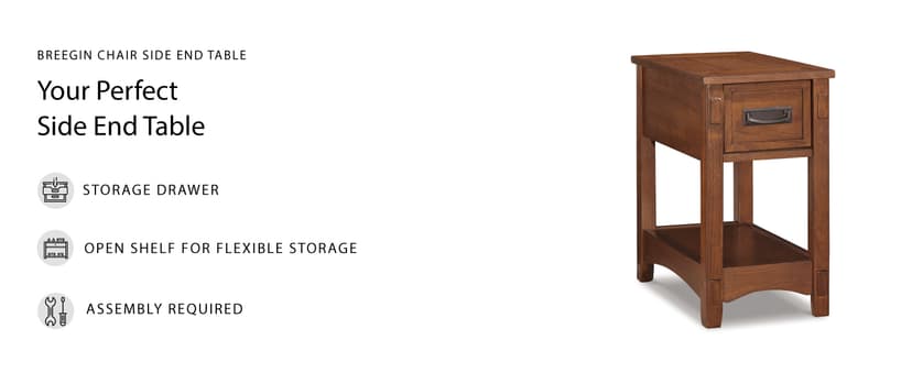 Signature Design by Ashley Breegin New Traditional Wooden Chair Side End Table with 1 Drawer and 1 Fixed Shelf, Brown