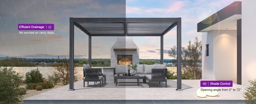 PURPLE LEAF Louvered Pergola 10' x 12' Patio Aluminum Pergola with Independent Adjustable Rainproof Roof Hardtop Small for Outdoor Deck Garden Yard