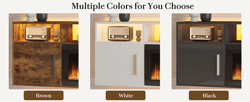 PUKAMI 70" Floating TV Stand with 36" Electric Fireplace,Wall Mounted Fireplace Entertainment Center with LED Lights and Highlight Storage Cabinet for TVs up to 80", for Living Room (Black)