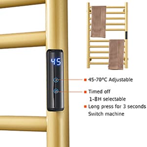 Gold Heated Towel Warmer Radiator Bathroom Accessories, Built-in Timer Temperature Control 10 Bars Electric Heated Towel Racks for Bathroom, Stainless Steel Towel Warmer Drying Rack, (Hardwired)
