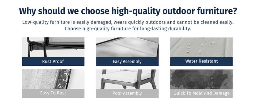 EAST OAK 4 Seats Outdoor Furniture Set, Waterproof Patio Furniture Set, Patio Loveseat with Coffee Table for Porch or Garden, 4-Piece Patio Conversation Sets for Balcony, Upgrade Grey