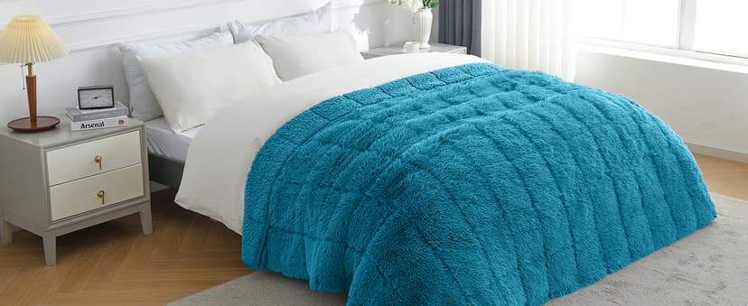 Cottonblue Weighted Blanket 15lbs, Sherpa Faux Fur Reversible Luxury Snugly Long Fur Warm Heavy Blanket 60x80 inches, Warm Plush Sherpa Weighted Blanket Queen Size for Couch Sofa Bed, Teal Green