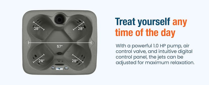 LifeSmart 4-Person Hot Tub with 13 High-Powered Jets & LED Lighting, Square, Taupe - Outdoor Spa w/ 4 Bucket Seats, Pump & Cover, 205-Gallon Water Capacity