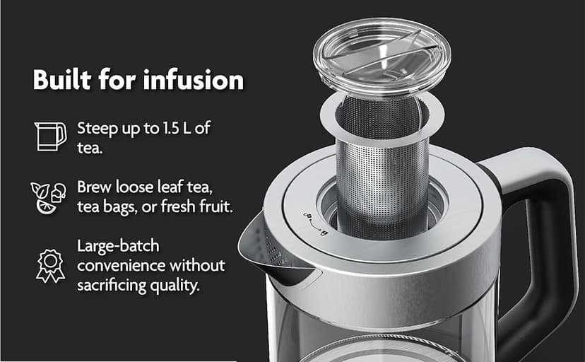 Vianté Electric Kettle With Infuser For Loose Leaf. Hot Tea Maker With Temperature Control And Automatic Shut Off. Tea Kettle With Brewing Programs. 1.5 Liters Capacity