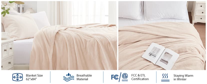 Sealy Electric Blanket Twin Size, Flannel Heated Blanket with 10 Heating Levels & 1-12 Hours Auto Shut Off, Fast Heating Warm Blanket, Machine Washable, Beige, 62 x 84 Inch