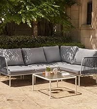 EAST OAK 5 Seats Patio Furniture Set, Waterproof Outdoor Patio Furniture with Thick Cushion, 4-Piece Outside Conversation Set with Coffee Table for Garden and Yard, Misty Grey
