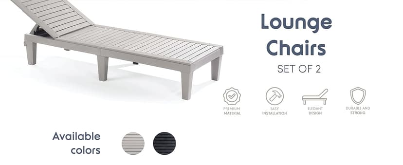 Nestl Patio Chairs - Black Chaise Lounge Chair Outdoor, 5-Position Adjustable Sun Tanning Chair, Waterproof Pool Lounge Chairs Set of 2, Reclining Lawn Chair, Lightweight Outdoor Lounge Chairs