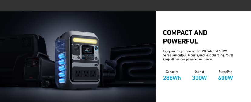 Anker Solar Generator SOLIX C300 with 60W Solar Panel, 288Wh Portable Power Station, 300W (600W Surge), LiFePO4 Battery, 140W Two-Way Fast Charging, for Outdoor Camping, Traveling, and Emergencies