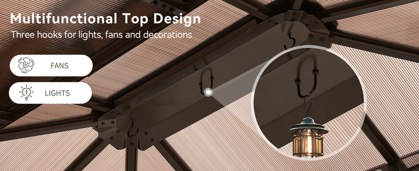 Aoxun 12'x10' Hardtop Gazebo, Aluminum Frame Permanent Pavilion with Curtains and Netting, Outdoor Polycarbonate Double Roof Canopy, Designed for Garden, Lawns, Patio, Brown