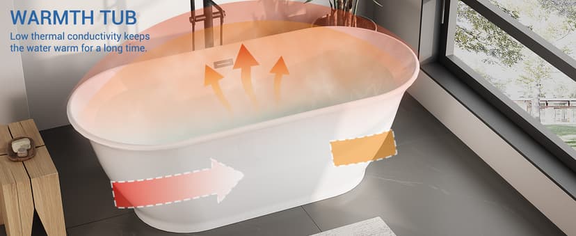 67 Inch Acrylic Freestanding Bathtub, Luxury Oval Soaking Tub, Modern Stand Alone Bath In White, with Chrome Drain, Overflow, Deep Soak Freestanding Tub for Bathroom