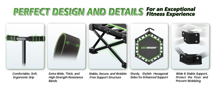 East Mount 42" Folding Fitness Trampoline for Adults, Foldable Mini Trampoline with Handle, Exercise Rebounder, Small Trampoline for Adults, Max Load 440lbs, for Indoor Garden Workout’