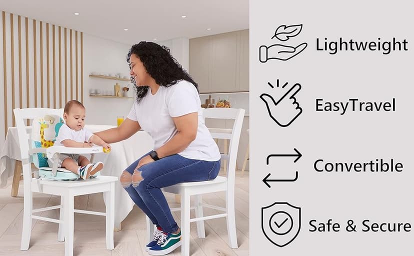 Dream On Me Munch N Go Booster Seat for Dining Table, Lightweight Compact Fold Travel Booster Seat, 3-in-1 Convertible, Four Level Height Adjustment and Easy Tray Removal