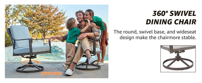 NATURAL EXPRESSIONS 5-Piece Outdoor Patio Dining Set, 4pcs Patio Swivel Rocking Chairs and 38’’ Round Dining Table with 1.65’’ Umbrella Hole