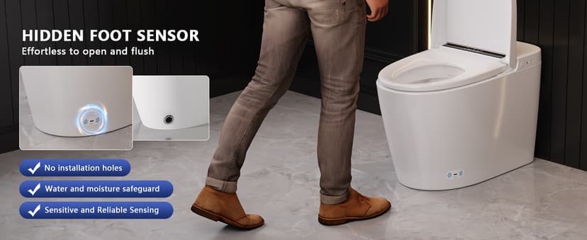 DeerValley Smart Bidet Toilet, One Piece Bidet Toilet for Bathrooms, Toilets with Auto Open/Close Lid, Heated Seat, Warm Dryer, Foot Sensor Operation, Night Light,Tankless Toilets with LED Display