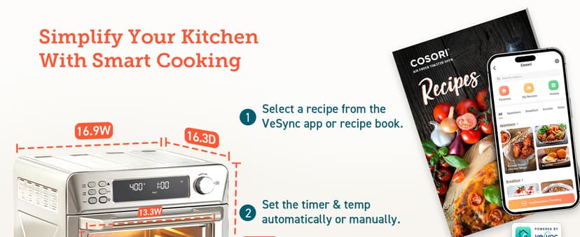 COSORI Smart 12-in-1 Air Fryer Toaster Oven Combo, Airfryer Convection Oven Countertop, Bake, Roast, Reheat, Broiler, Dehydrate, 75 Recipes & 3 Accessories, 26QT, Silver-Stainless Steel