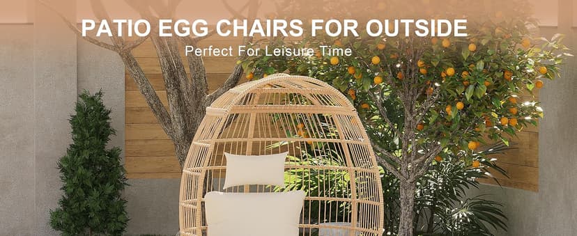 Paito Egg Chair Oversized Lounger, Wicker Egg Rattan Chair Outdoor Indoor, 500 Lbs Egg Shape Balcony Chair for Living Room, Balcony, Backyard