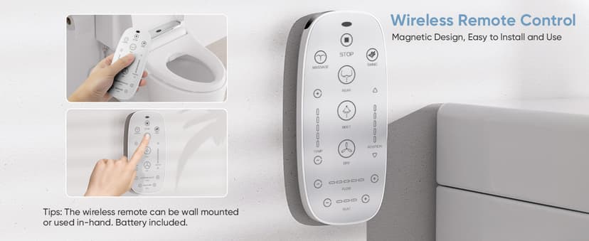 LEIVI Smart Bidet Toilet Seat with Wireless Remote and Side Panel, Multiple Spray Modes, Adjustable Heated Seat, Warm Water and Air Dryer, Auto LED Nightlight, Elongated