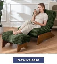 MAXYOYO Accent Chair with Ottoman Adjustable Backrest, Tufted Living Room Chair Upholstered Lounge Chair with Footrest Set, Modern Chair Cozy Reclining Chair for Reading Room, Green