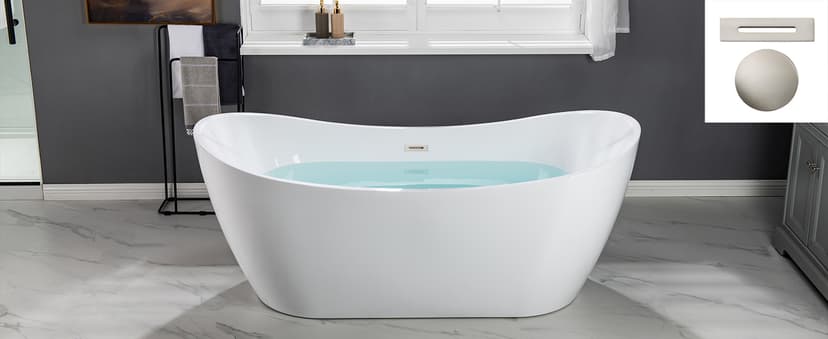 WOODBRIDGE 71"Freestanding White Acylic Soaking Bathtub with Chrome Drain and Overflow,B0017 C