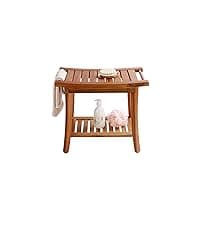 Utoplike Teak Shower Bench Seat with Handles, Portable Wooden Spa Bathing Stool with Storage Towel Shelf, 22" x 13" x 18.6", Perfect for Indoor and Outdoor Use
