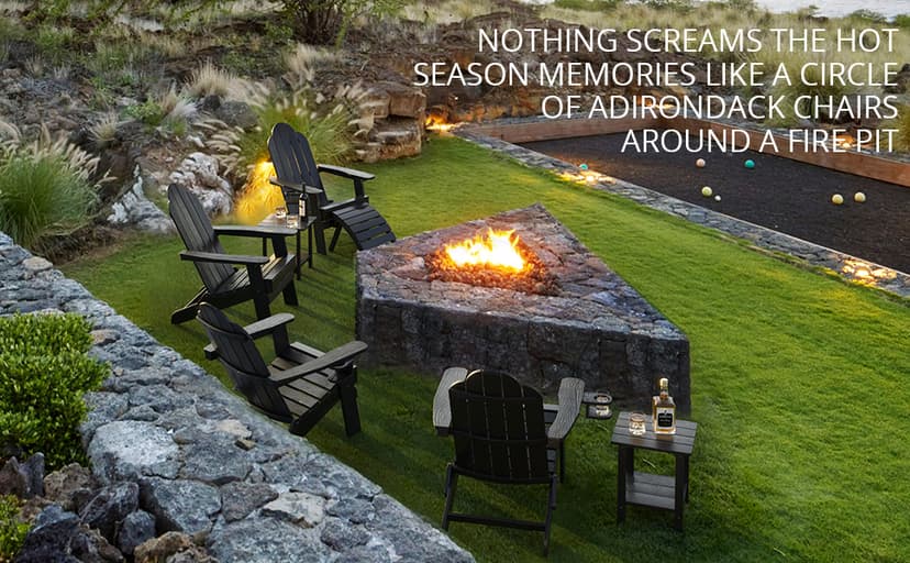 LUE BONA Folding Adirondack Chair Set of 4, Black HDPS Fire Pit Patio Chairs Weather Resistant, Modern Plastic Outdoor Chairs with Cup Holder