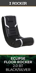 X Rocker Gamma Recliner Gaming Chair, 2.1 Bluetooth Audio System, Headrest Mounted Speakers, Built-in Footrest and Cupholder, 718001, 34.84" x 39.37" x 30.31", Black