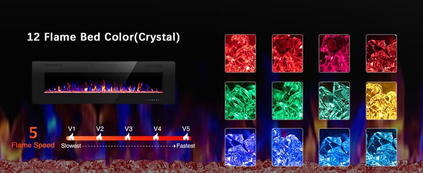 R.W.FLAME 60" Recessed and Wall Mounted Electric Fireplace, Low Noise, Fit for 2 x 6 Stud, Remote Control with Timer, Touch Screen, Adjustable Flame Color and Speed, 750-1500W