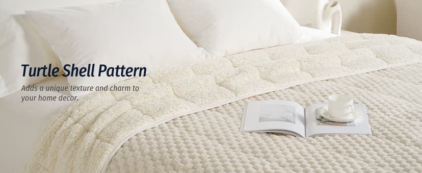 Wemore Fleece Weighted Blanket for Adults (60" x 80" 15lbs, Cream White), Dual Sided Cozy Soft Sherpa Heavy Blanket with 3D Imitation Turtle Shell Warm Jacquard Flannel for Couch and Bed