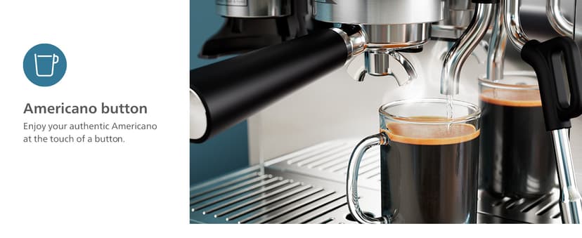 PHILIPS Barista Brew Semi Automatic Espresso Machine - Single & Double Espresso + Americano Button, 280g Dual Bean Container, Intuitive Guidance, Calibrated Tamping, Metal Cappuccino (PSA3228/41)