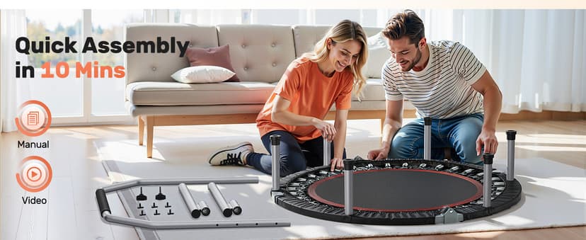 BCAN 40/48" Foldable Mini Trampoline Max Load 330lbs/440lbs, Fitness Rebounder with Adjustable Foam Handle, Exercise Trampoline for Adults Indoor/Garden Workout