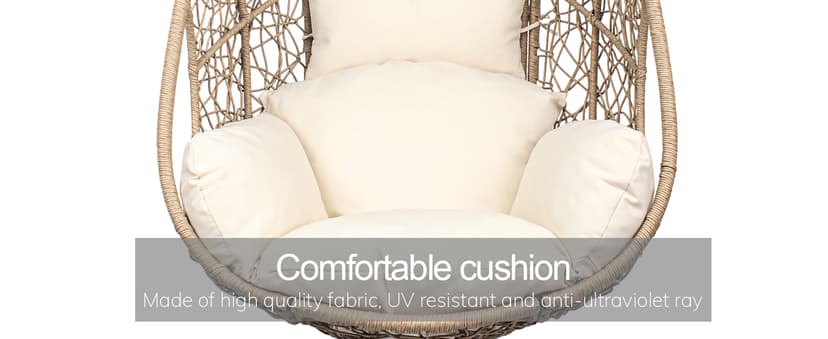 Oversized Hanging Egg Chair Outdoor Indoor, Wicker Swing Egg Chair with Stand 400lbs Capacity for Bedroom, Patio, Garden and Balcony (Beige-nest, Oversize)