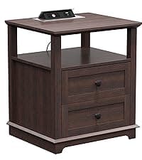 HIFYOBRO 24''Tall End Table with Charging Station, Adjustable Shelf, Storage Side Table,21" Large Nightstand for Living Room, Bedroom,Espresso