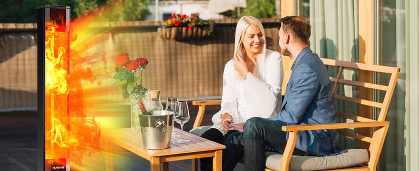 Outdoor Electric Patio Heater, Haimmy 42in Infrared Heater with Remote, 9 Heat Levels, 9H Timers, 1500W Instant Heating, Safety Lock, Tip-Over & Overheat Protection, IPX5 Waterproof Tower Space Heater