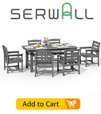 SERWALL Outdoor HDPE Dining Table Set, 7-Piece Outdoor Dining Table Sets with Umbrella Hole Cut-Out Table and 6 Chairs, Gray
