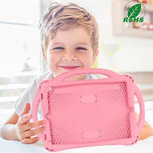 TopEsct Kids Case for iPad 10.2 inch - Shockproof Silicone Cover with Tempered Glass Screen Protector and Strap - Compatible with iPad 9th/8th/7th Gen (2021)" (Pink)
