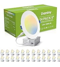 DAMINY 24 Pack 6 Inch LED Recessed Lighting with Junction Box,5CCT,Ultra-Thin Recessed Light,11W 1100lm, Dimmable Canless Wafer Ceiling Light, High Brightness - ETL