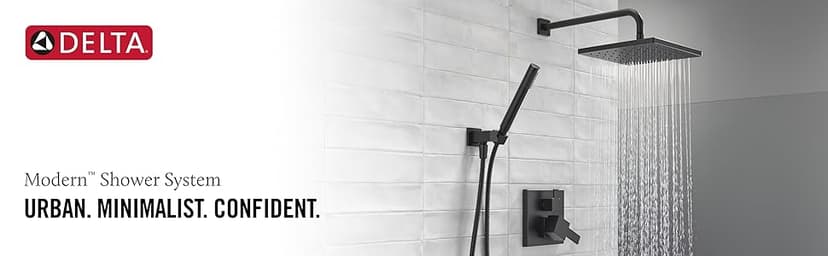 Delta Modern 14 Series Square Rain Shower System Faucet Set, Rainfall Brushed Gold Shower Head and Handle Set, Valve Trim Kit, 10 Inch, Champagne Bronze 342701-CZ