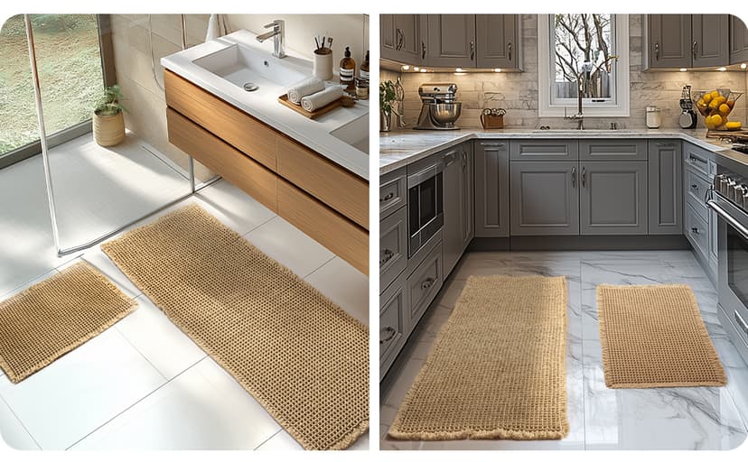 Large Waffle Bath Mat Set, Non Slip Bathroom Mat Set, Ultra Absorbent Bath Mats for Bathroom Decor, Extra Soft Floor Bathroom Rugs Sets 2 Piece, Washable Bath Rugs (20"×47" and 16"×24")