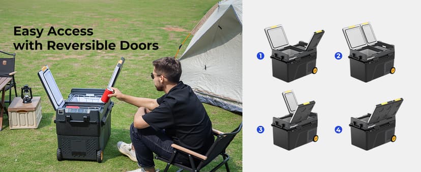 BougeRV 12 Volt Car Refrigerator, CRD2 52 Quart Portable Fridge Freezer with APP Control, -4℉ to 68℉ Dual Zone Compressor Electric Cooler 12/24V DC, 110~240V AC for Overlanding, Camping, RV, Truck