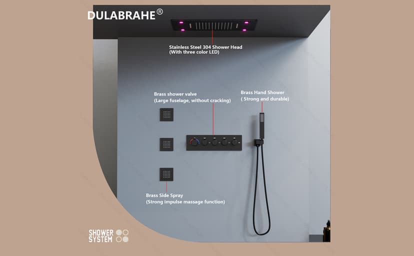 14 X 20 Inch Ceiling LED Rain Shower Head With Body Jets Large Luxury Rainfall Shower System Thermostatic Mixer Set Kit Included (Oil Rubbed Bronze)