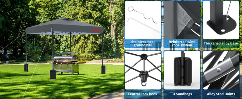 10x10 Pop Up Canopy with Sidewalls, Easy Up Canopy Tent, Heavy Duty Tents for Parties, One Person Set Up Event Tent, Grey