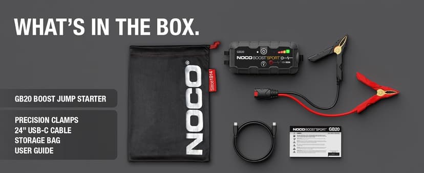 NOCO Boost GB20: 500A UltraSafe Jump Starter – 12V Lithium Battery Booster Pack, Portable Jump Box, Power Bank & Jumper Cables - for 4.0L Gas Engines