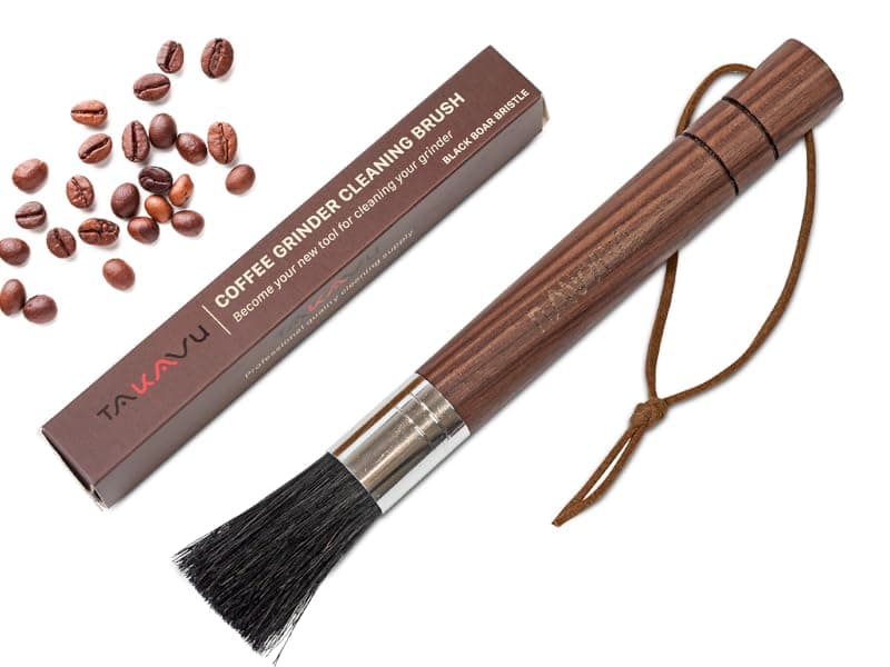 Takavu Coffee Grinder Cleaning Brush, Barista Brush with Black Boar Bristle, Espresso Machine Cleaner Tool, Brista Dusting Accessories Used on Group Heads, Shower Screen, Portafilter, Scoop, Tamper