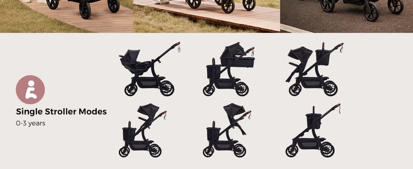 Momcozy ChangeGo Baby Stroller, Convertible Single-to-Double-to-Wagon Stroller with 23 Configurations, Bassinet, Seat Included, Large PU Wheels, All-Wheel Suspension & Extendable UPF50+ Canopy
